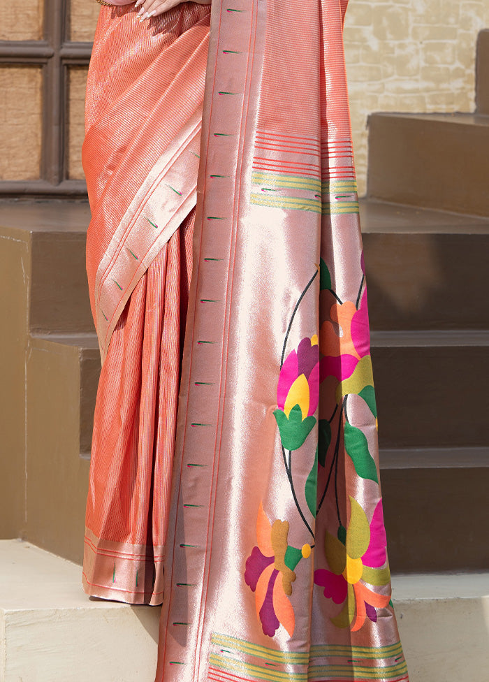 Peach Spun Silk Saree With Blouse Piece Outlet Sast