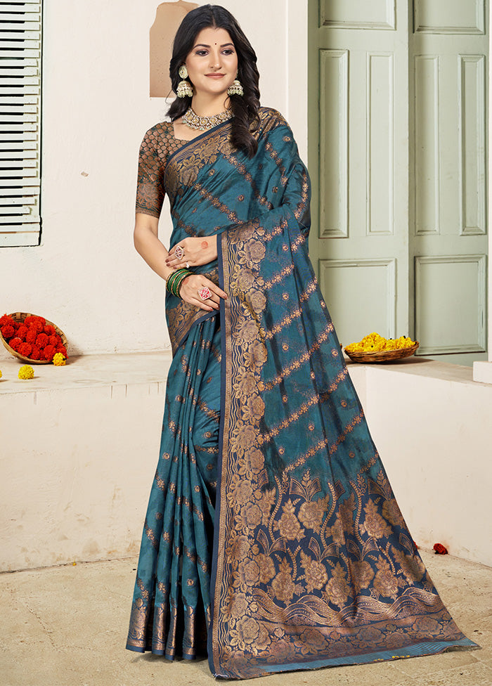 Turquoise Blue Spun Silk Saree With Blouse Piece Sale Classic