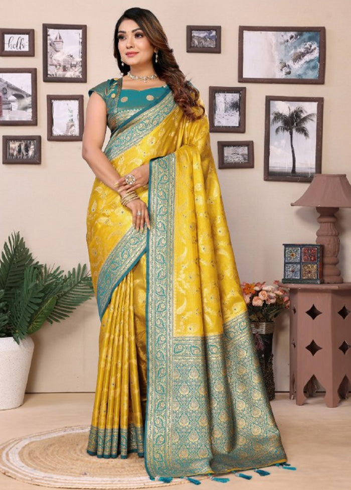 Yellow Spun Silk Saree With Blouse Piece Discount Best Place