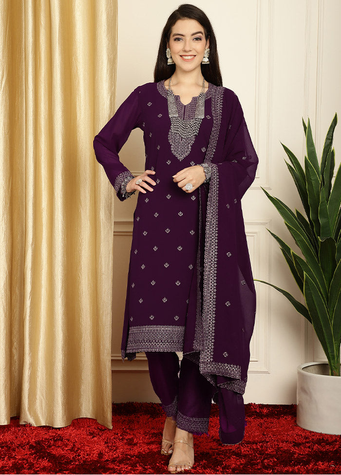 3 Pc Burgundy Unstitched Georgette Suit Set Buy Cheap Cheapest