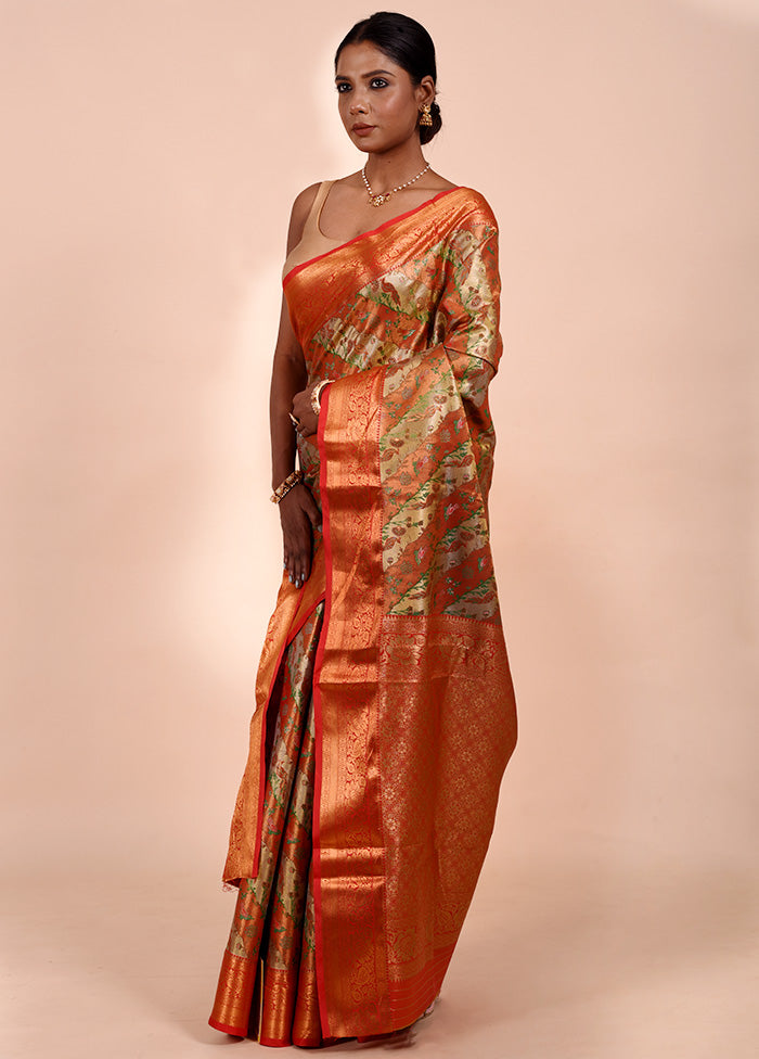 Multicolour Kanjivaram Silk Saree With Blouse Piece Discount Explore