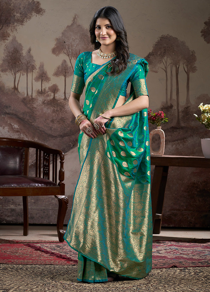 Sea Green Spun Silk Saree With Blouse Piece Pay With Visa For Sale