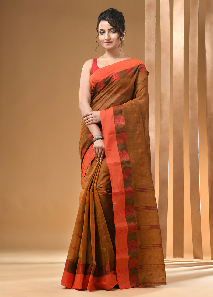 Brown Cotton Woven Work Saree Without Blouse Piece Outlet Store Cheap Online