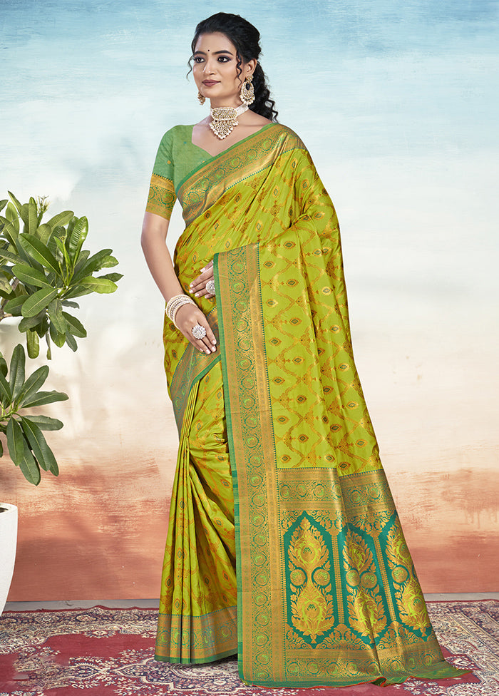 Olive Green Dupion Silk Saree With Blouse Piece Sale Wiki