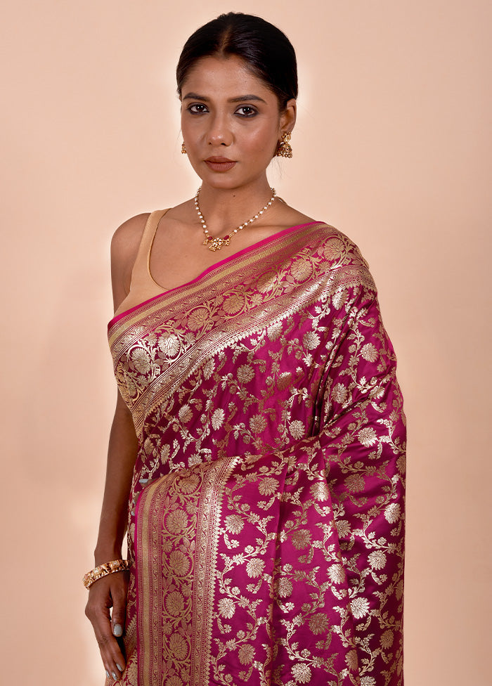 Rani Pink Banarasi Silk Saree With Blouse Piece Free Shipping Best