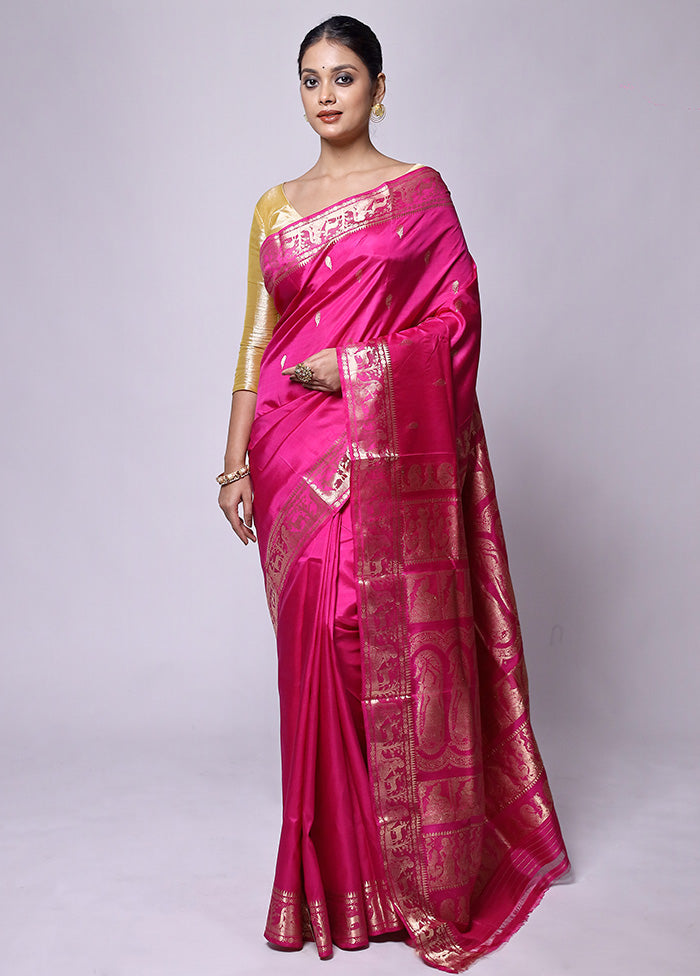 Pink Handloom Baluchari Pure Silk Saree With Blouse Piece Sale Low Pice