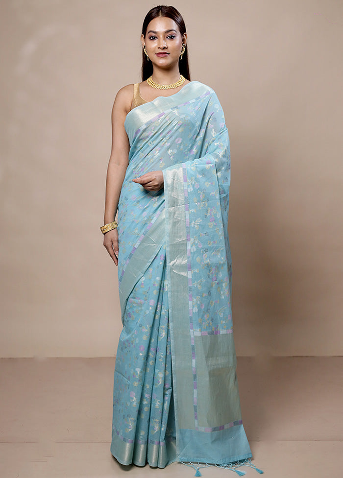 Blue Kora Silk Saree With Blouse Piece Shop Offer Online