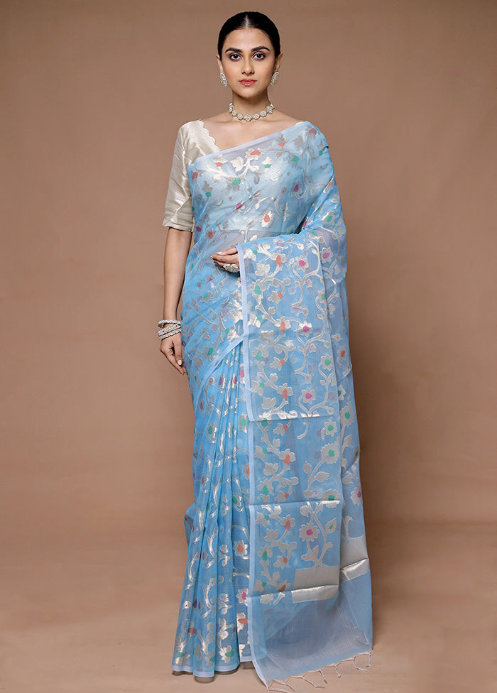 Blue Organza Saree With Blouse Piece Best Place To Buy