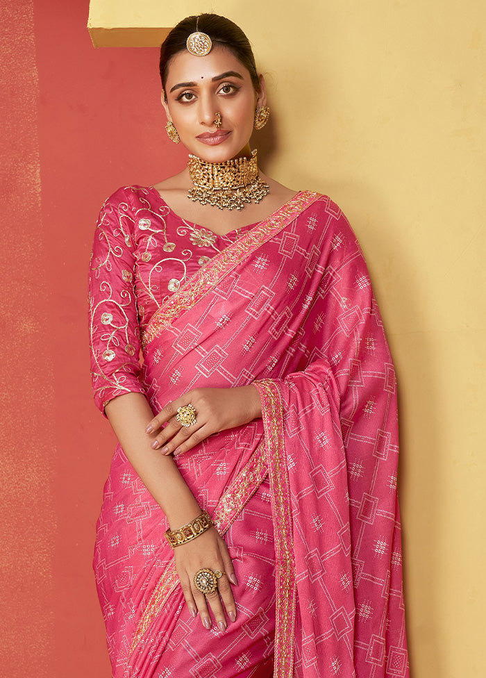 Pink Chiffon Silk Saree With Blouse Piece Sale Visit