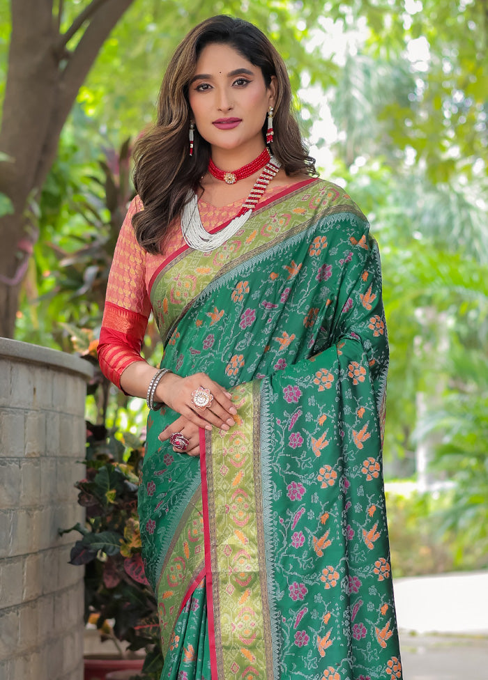 Green Spun Silk Saree With Blouse Piece For Cheap Pice