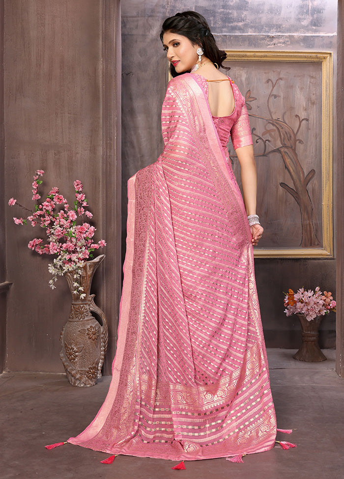 Light Pink Spun Silk Saree With Blouse Piece Free Shipping