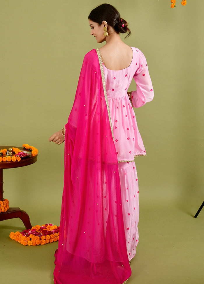 3 Pc Pink Silk Sharara Suit Set With Dupatta Outlet Low Shipping Fee