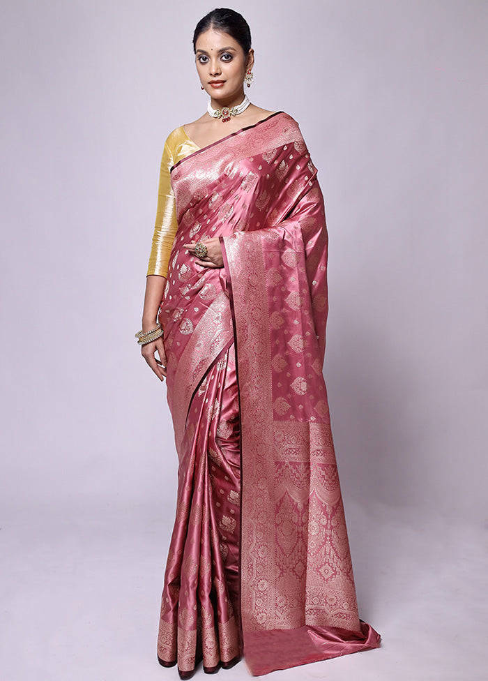 Pink Banarasi Silk Saree With Blouse Piece Clearance Store For Sale