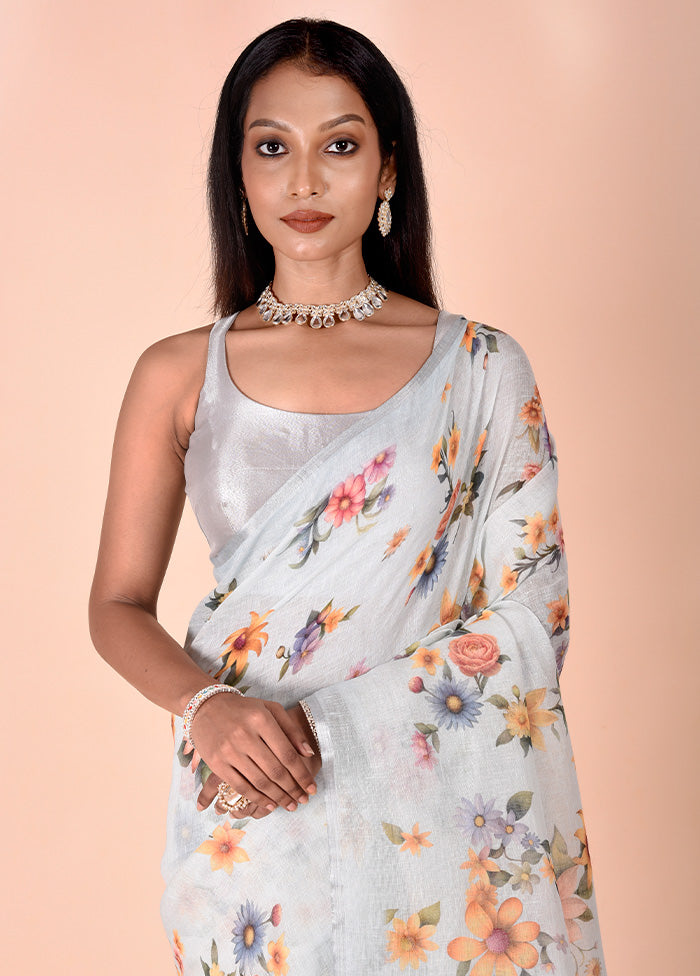 Sky blue Linen Silk Saree With Blouse Piece Sale With Credit Card