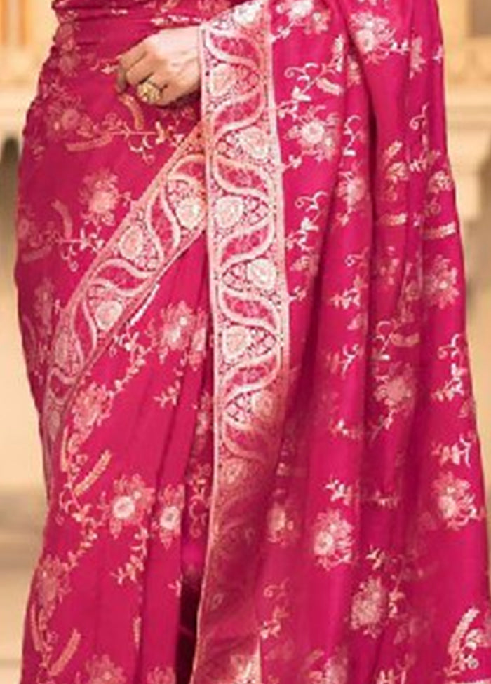 Pink Banarasi Silk Saree With Blouse Piece Quality From China Wholesale