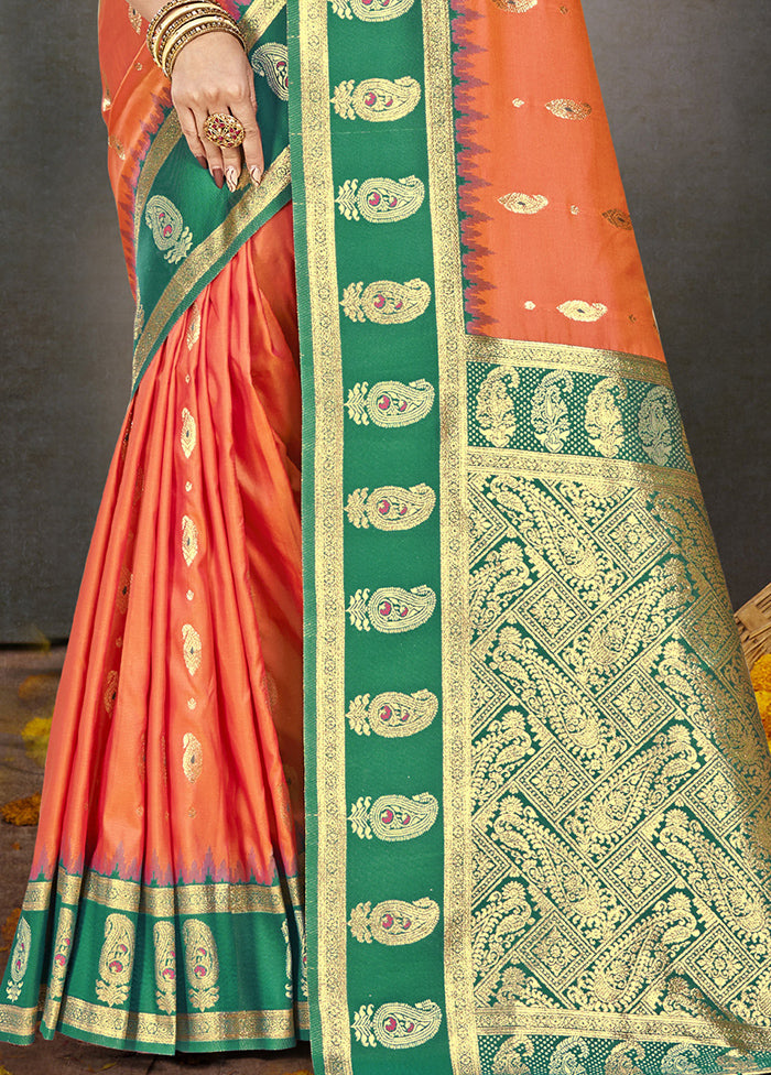 Orange Dupion Silk Saree With Blouse Piece Clearance Buy