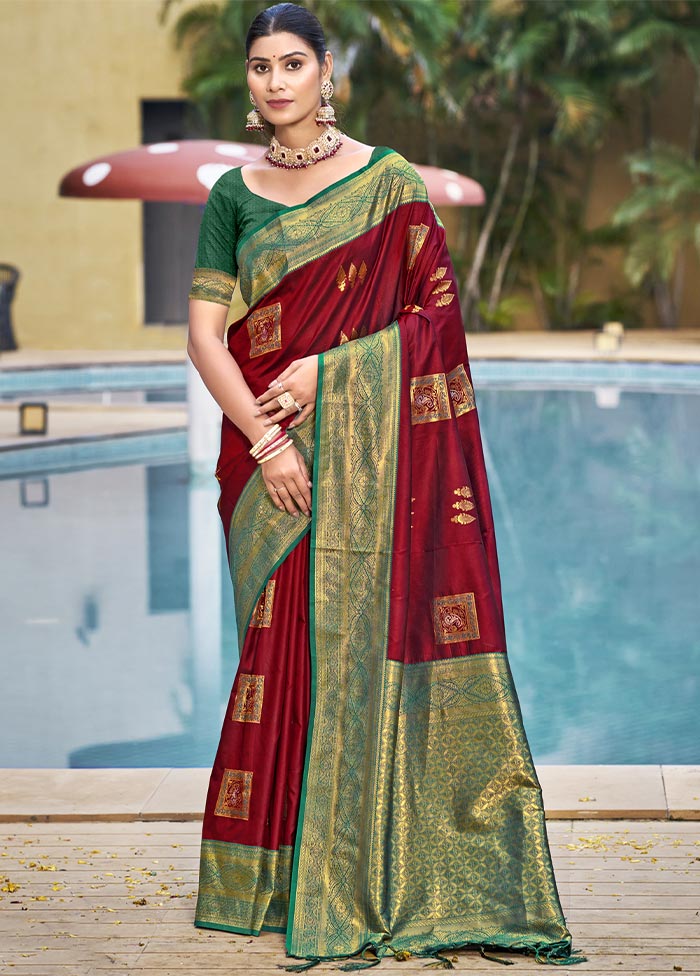 Maroon Dupion Silk Saree With Blouse Piece Buy Cheap Visit