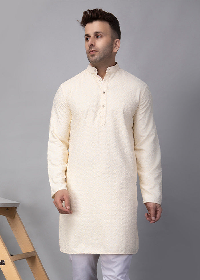 2 Pc Cream Viscose Kurta Pajama Set Outlet For You