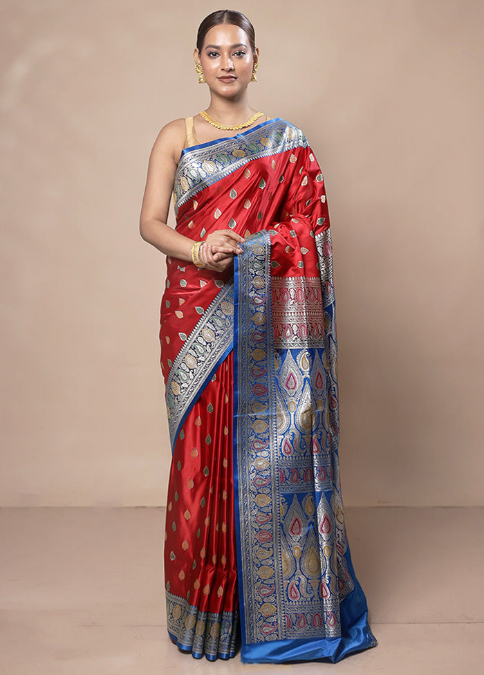 Red Handloom Banarasi Pure Silk Saree With Blouse Piece Sale Ebay