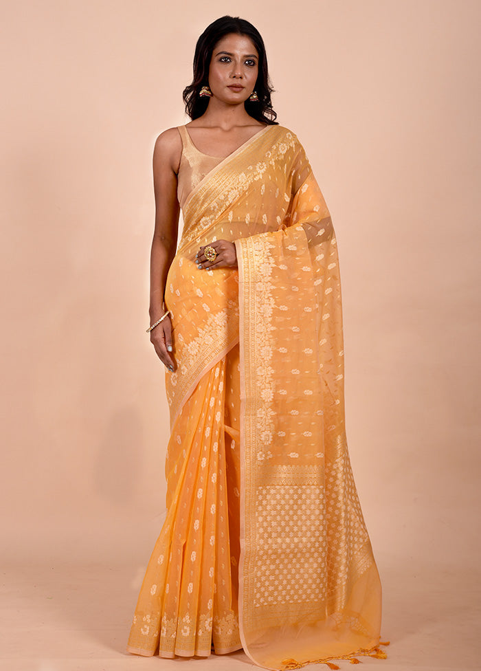 Orange Kora Silk Saree With Blouse Piece Cheap Sale Footlocker Finishline