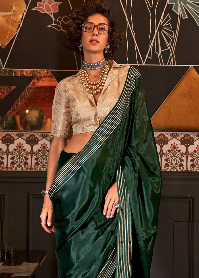 Green Spun Silk Saree With Blouse Piece Clearance Pirce Sale