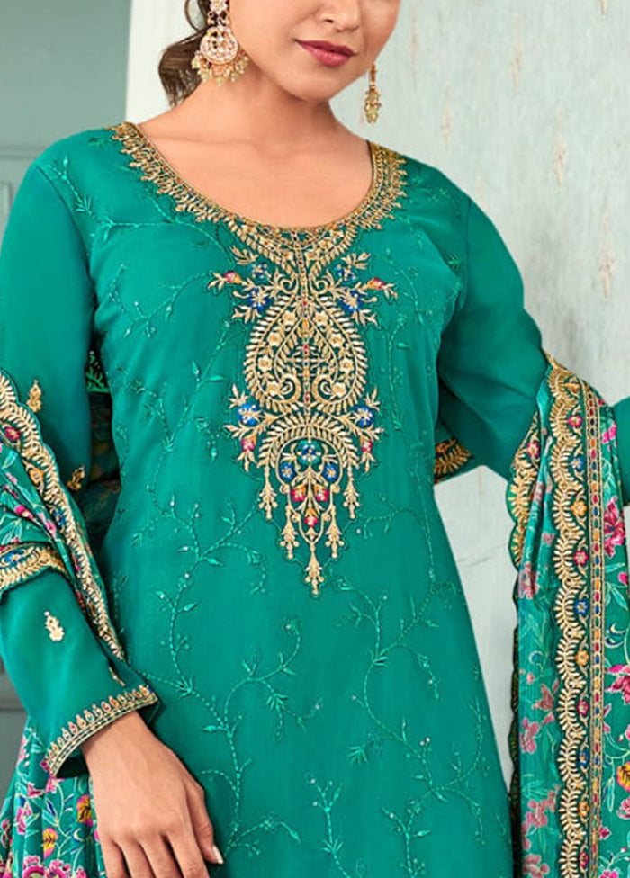 3 Pc Mint Green Semi Stitched Georgette Suit Set Cheapest Cheap Online