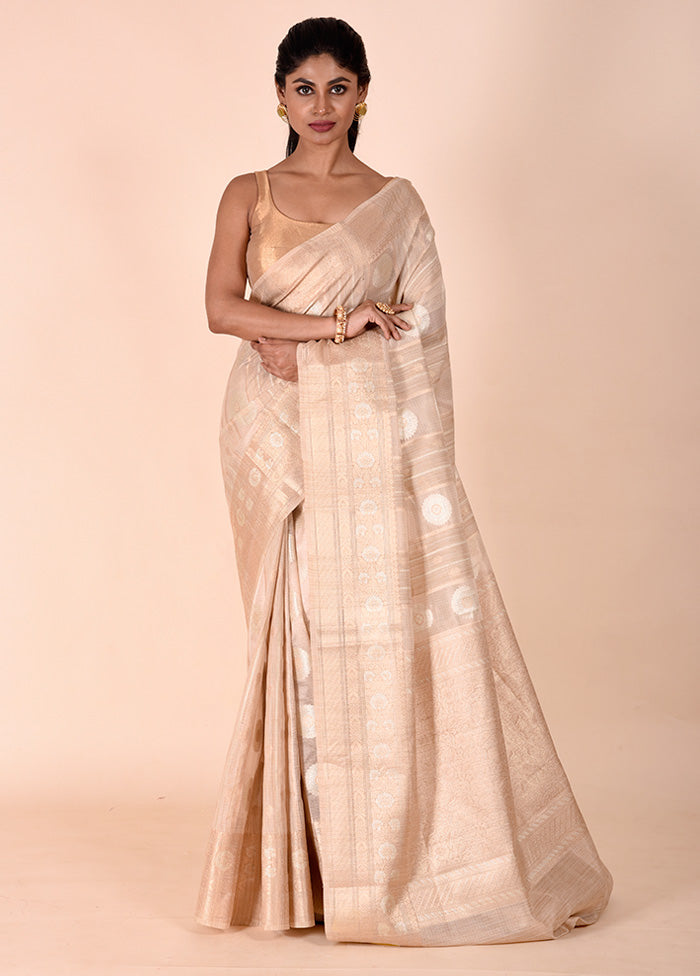 Cream Tissue Silk Saree With Blouse Piece Discount 2025 Unisex