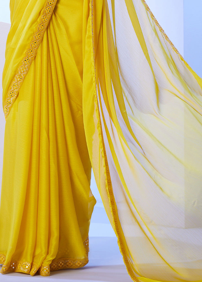 Yellow Spun Silk Saree With Blouse Piece Limited Edition Sale Online