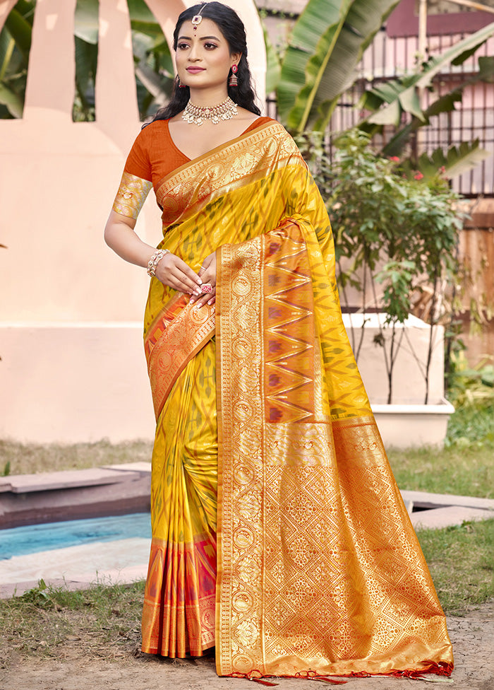 Yellow Spun Silk Saree With Blouse Piece Cost Cheap Online