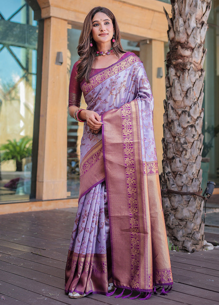 Light Purple Spun Silk Saree With Blouse Piece For Sale Finishline