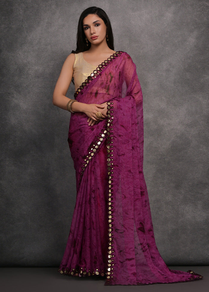 Purple Chiffon Silk Saree With Blouse Piece Clearance Store For Sale