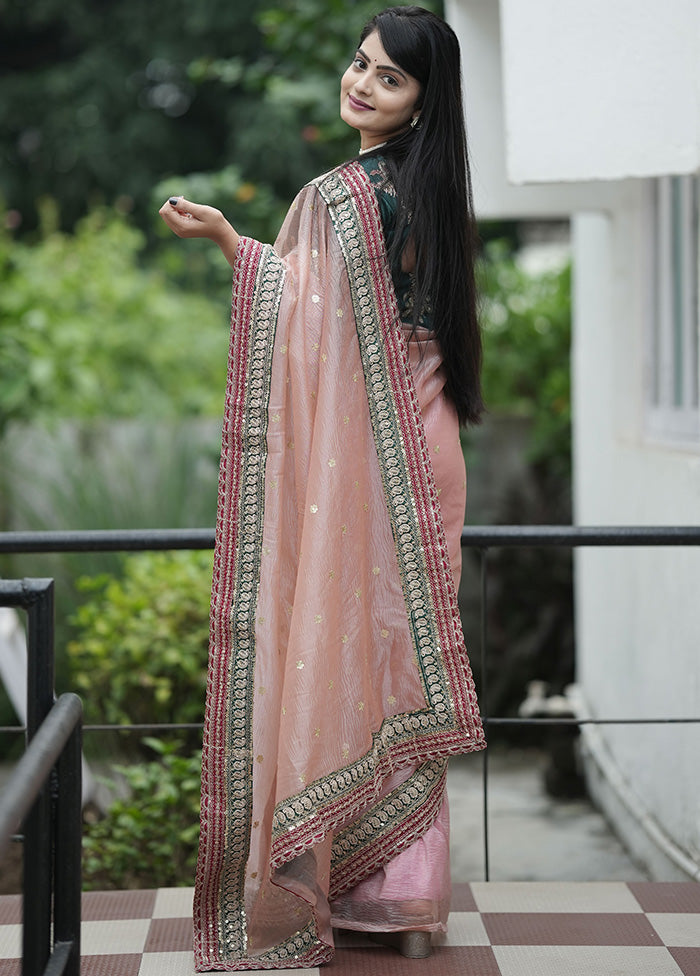 Pink Banarasi Silk Saree With Blouse Piece Manchester