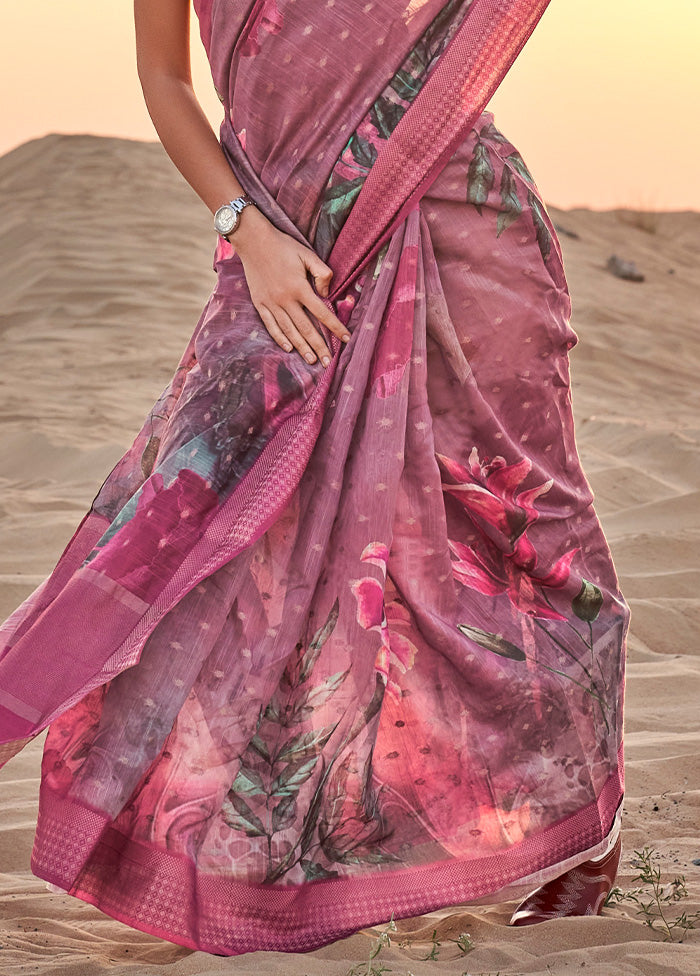 Pink Linen Silk Saree With Blouse Piece Affordable Cheap Online