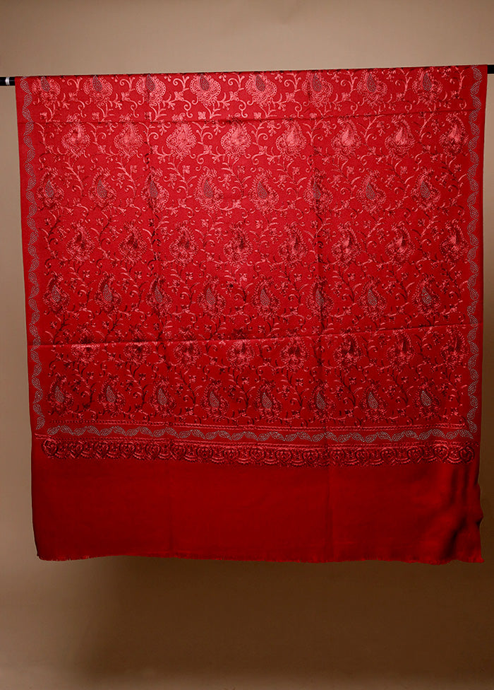 Red Butta Work With Zari Woven Border Shawl Buy Cheap Sast