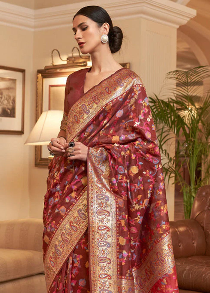 Maroon Banarasi Silk Saree With Blouse Piece Best Pices