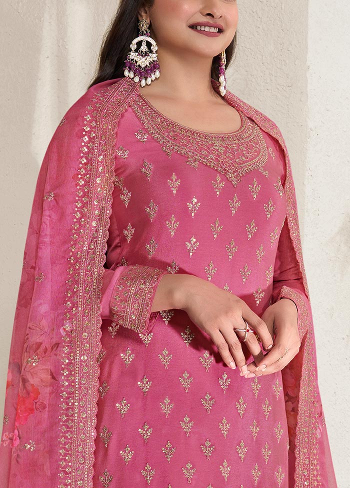 3 Pc Pink Semi Stitched Viscose Suit Set Discount Authentic