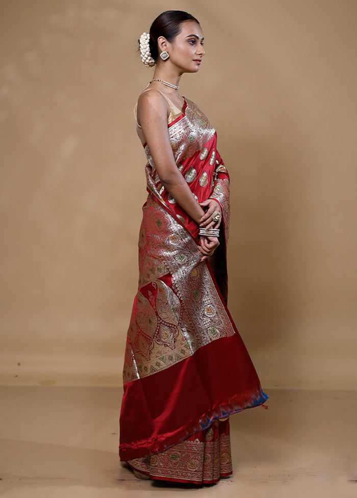 Red Banarasi Silk Saree With Blouse Piece Clearance New Arrival