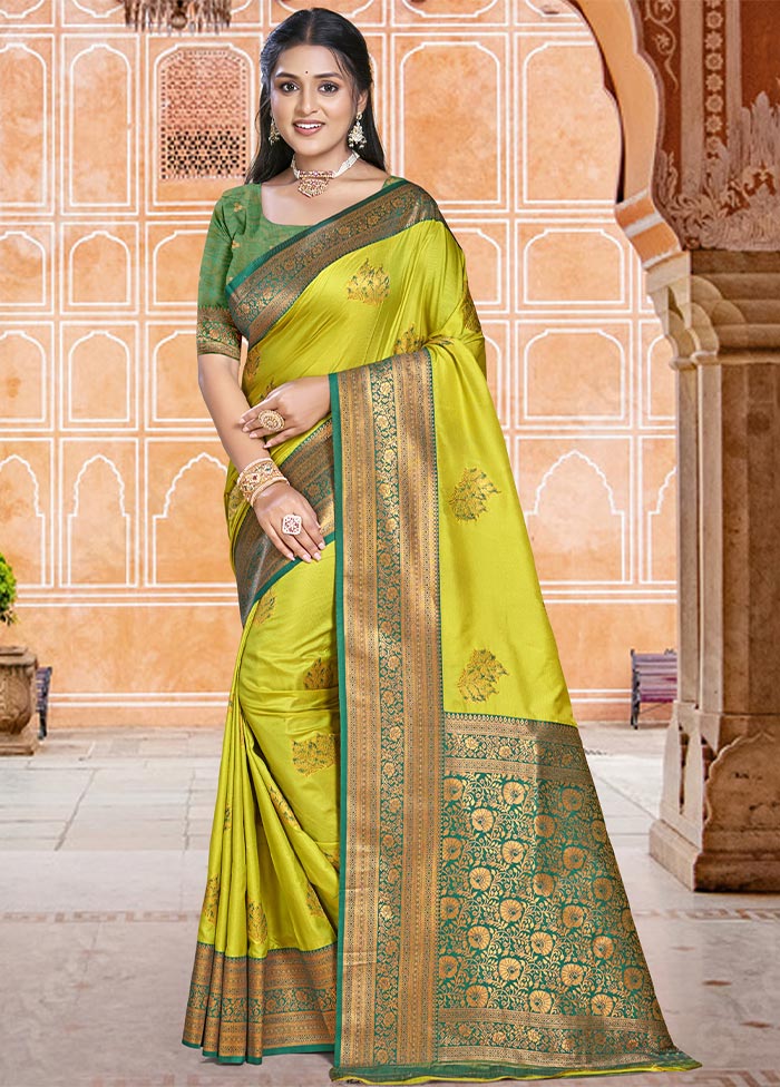 Parrot Green Dupion Silk Saree With Blouse Piece Buy Cheap Many Kinds Of