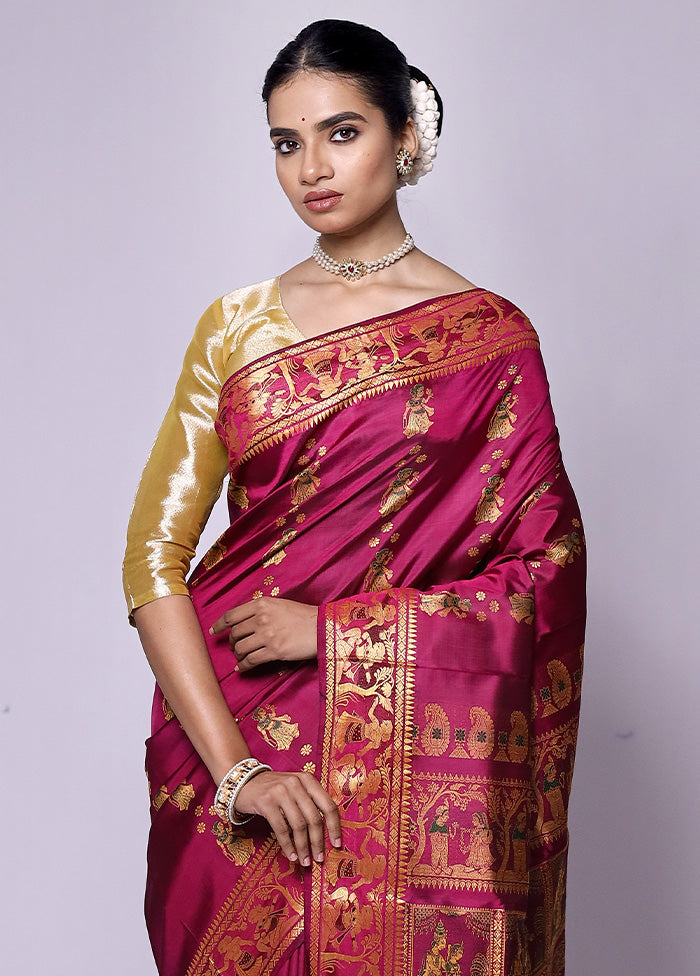 Maroon Handloom Baluchari Pure Silk Saree With Blouse Piece Online Online Clearance