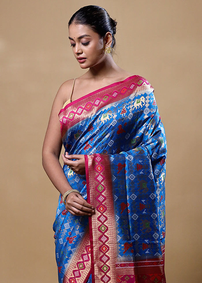 Blue Dupion Silk Saree With Blouse Piece Wide Range Of Sale Online