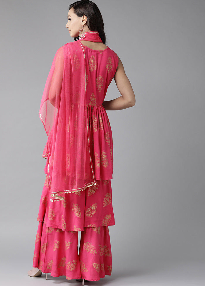 3 Pc Pink Readymade Viscose Dupatta Suit Set Geniue Stockist For Sale