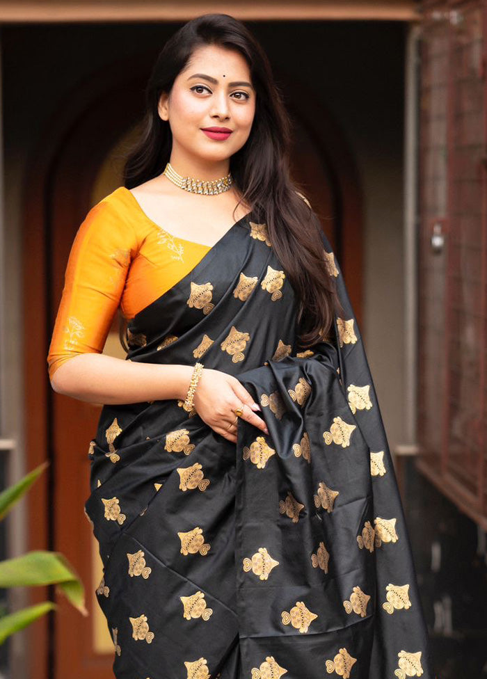 Black Banarasi Silk Saree With Blouse Piece Shop For Cheap Online