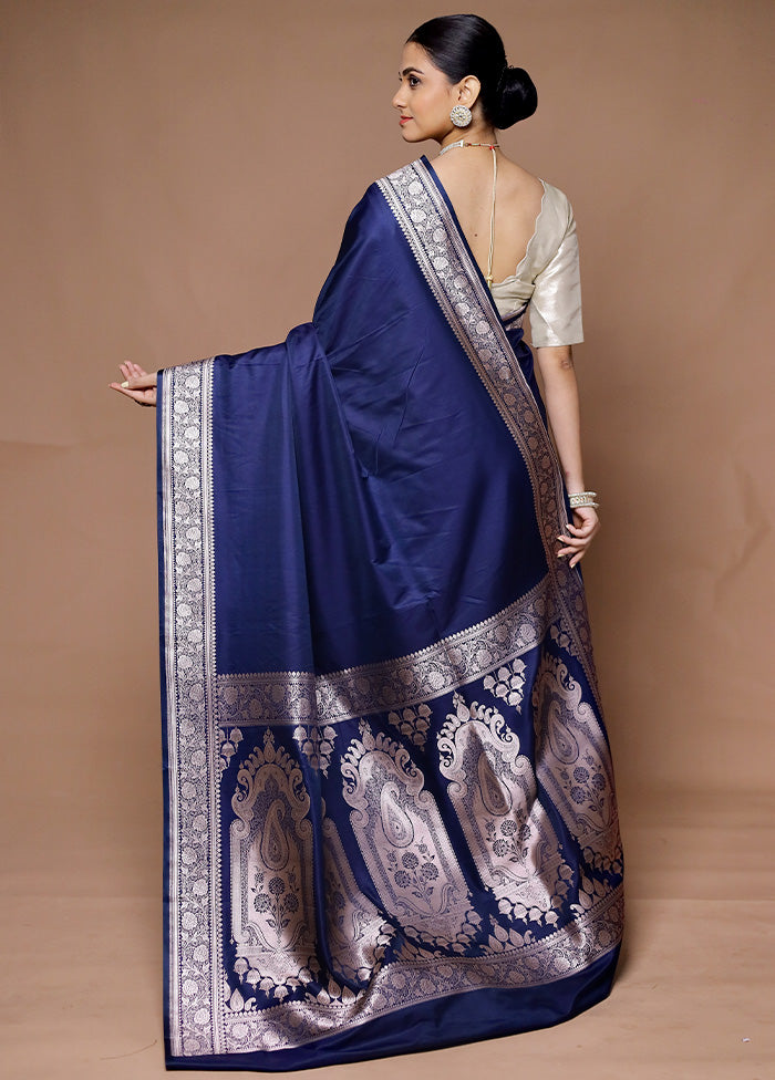 Blue Katan Silk Saree With Blouse Piece Free Shipping Hot Sale