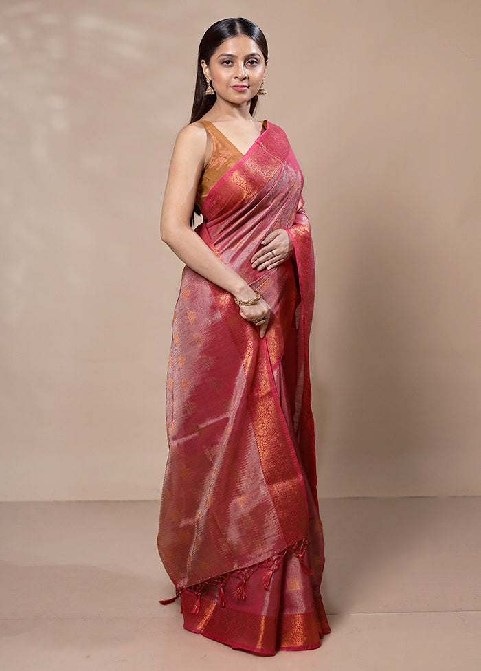 Red Tissue Silk Saree With Blouse Piece Discount Low Shipping Fee