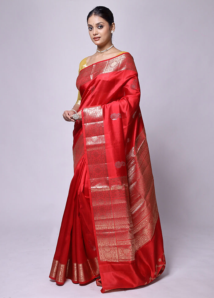 Red Handloom Dupion Pure Silk Saree With Blouse Piece Clearance Reliable