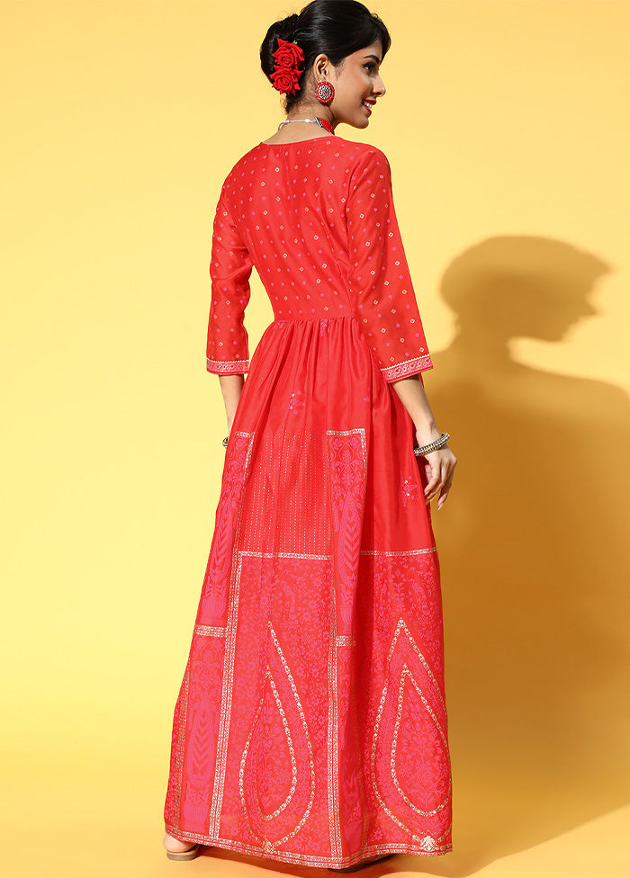 Red Readymade Polyester Indian Dress Buy Cheap Footlocker Finishline