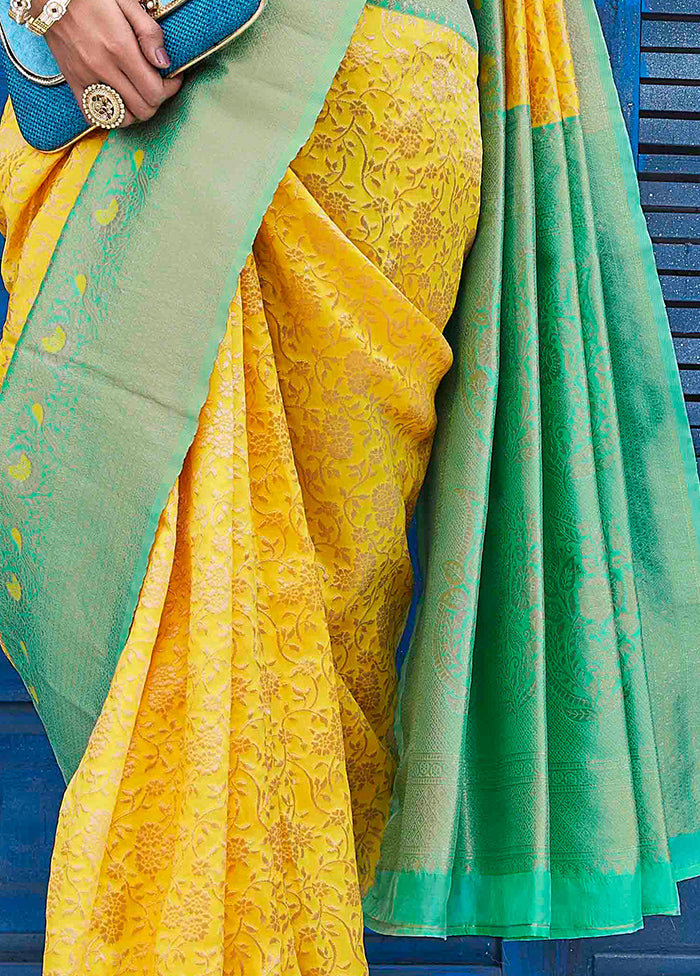 Yellow Dupion Silk Saree With Blouse Piece Choice For Sale