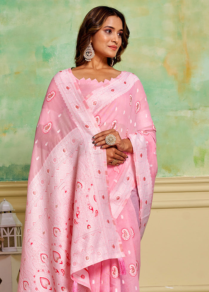 Pink Cotton Saree With Blouse Piece Fashionable Cheap Online