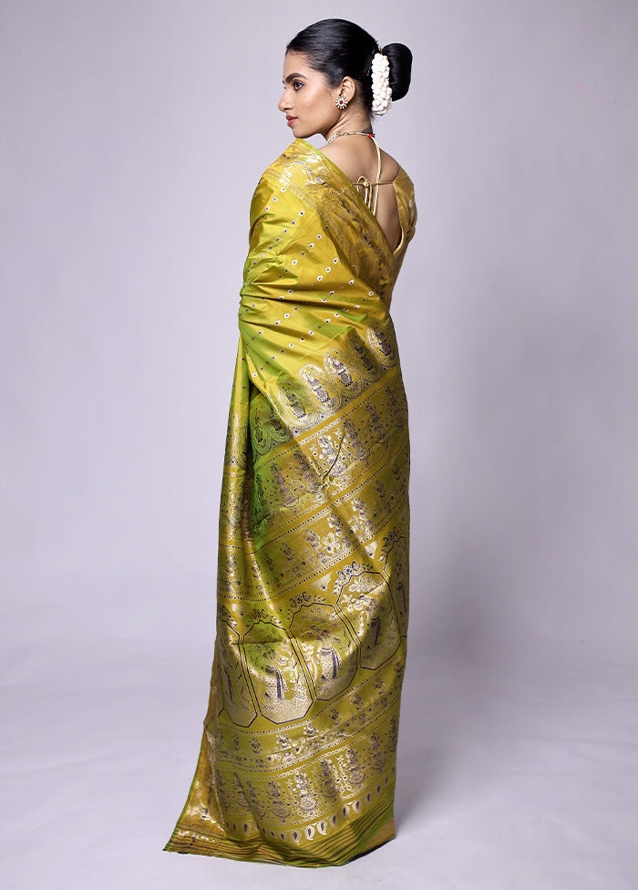 Green Handloom Baluchari Pure Silk Saree With Blouse Piece Outlet Shop