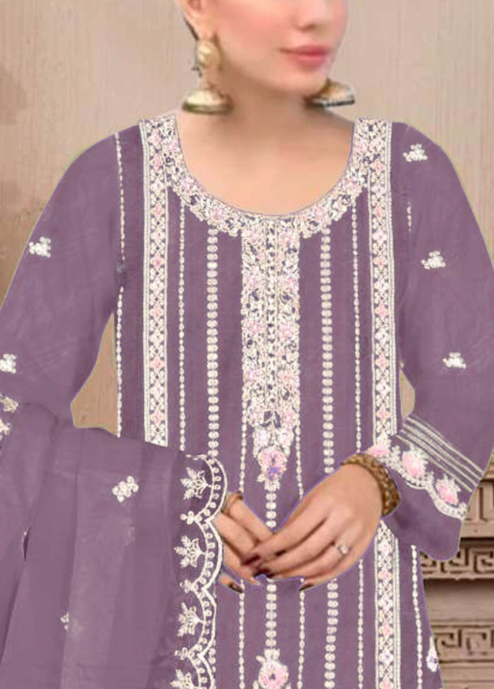 3 Pc Purple Semi Stitched Georgette Suit Set Perfect For Sale